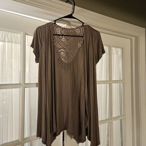 Apt. 9 Brown Crochet Accent Cardigan